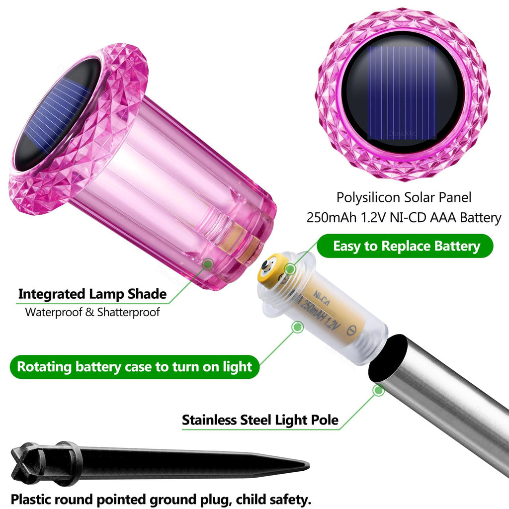 DenicMic Solar Lights Outdoor 10 Pack Waterproof 6000K Cold White LED Stainless Steel Stake Outside Lights for Yard Pathway Garden Driveway Walkway Landscape Path Lighting