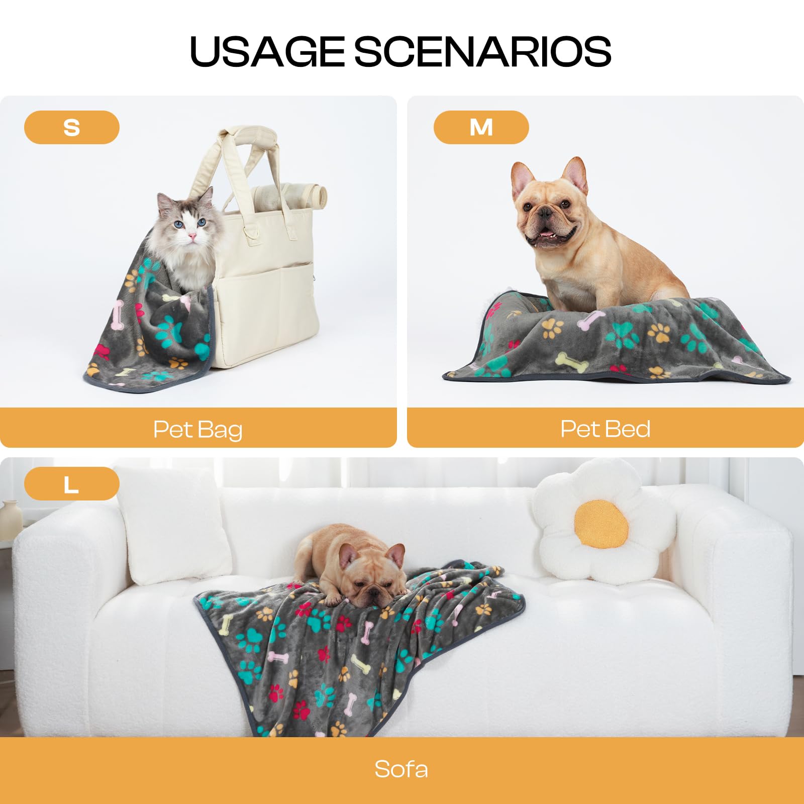 Luciphia 1 Pack 3 Blankets Fluffy Premium Fleece Pet Blanket Flannel Paw Printed Throw for Dog Cat(Small 23x16'', Grey/Brown/Blue)