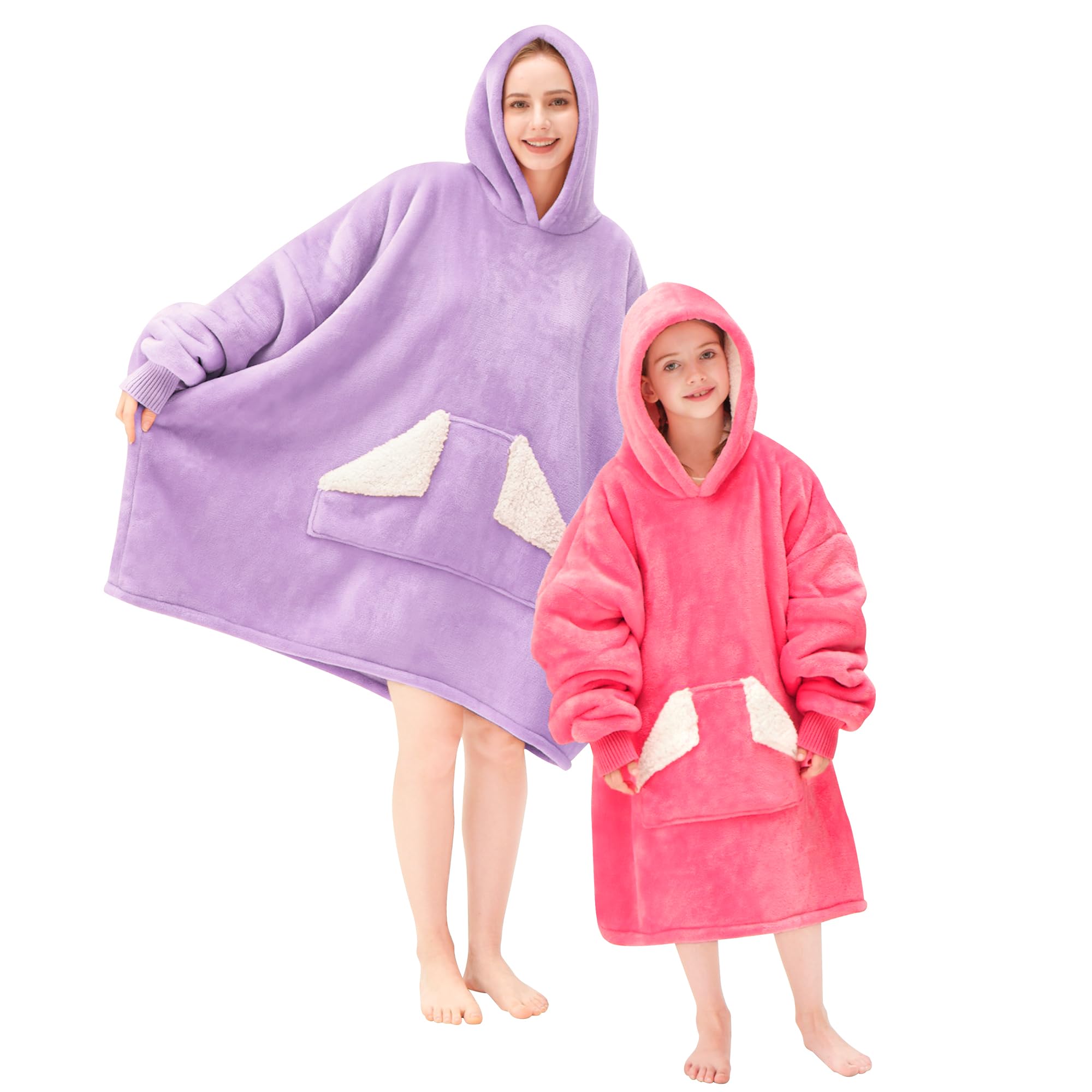 Touchat Wearable Blanket Hoodie, Oversized Sherpa Fleece Sweatshirt Blanket with Giant Hood Pocket and Sleeves for Adult, Warm & Cozy Grey Blanket Gifts for Women