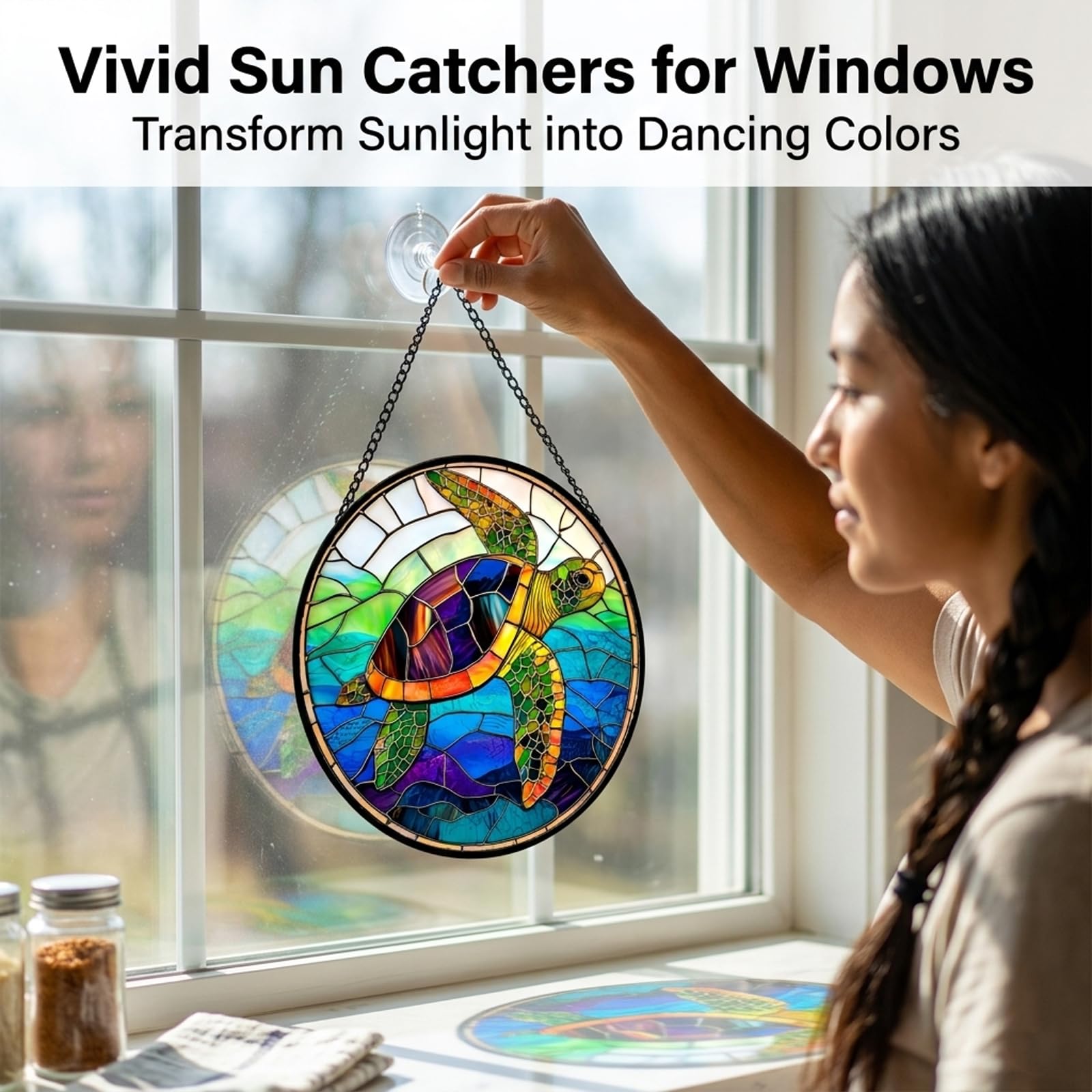 Birthday Gifts for Women - Beach Shell Faux Stained Glass Window Hanging Sun Catcher for Door Garden Acrylic Ocean Decor Mother's Day Christmas for Mom Men Nana Grandma Sisters 6.3"