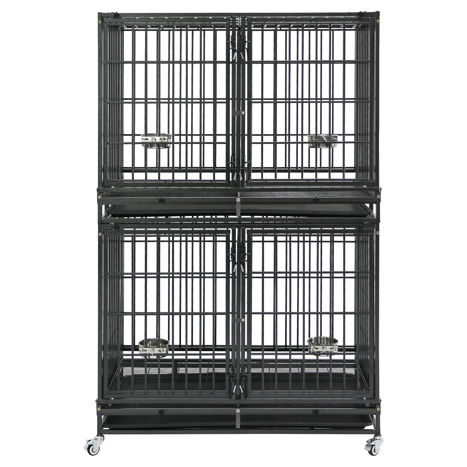 Homey Pet 37 Inch Heavy Duty Dog Crate for Medium Dogs, Stackable Dog Cage with Four Lockable Wheels, Removable Tray & Grid, Open Top, Escape Proof Dog Kennel Indoor