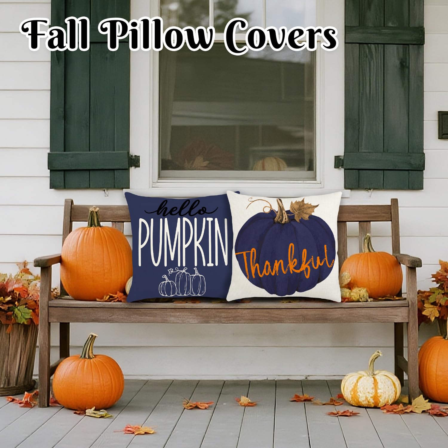 Fall Pillow Covers 18x18 Inch Autumn Pumpkin Maple Leaf Throw Pillowcase Orange Cushion Case for Thanksgiving Home Farmhouse Couch Sofa Bed Indoor Outdoor Decor (Set of 4)