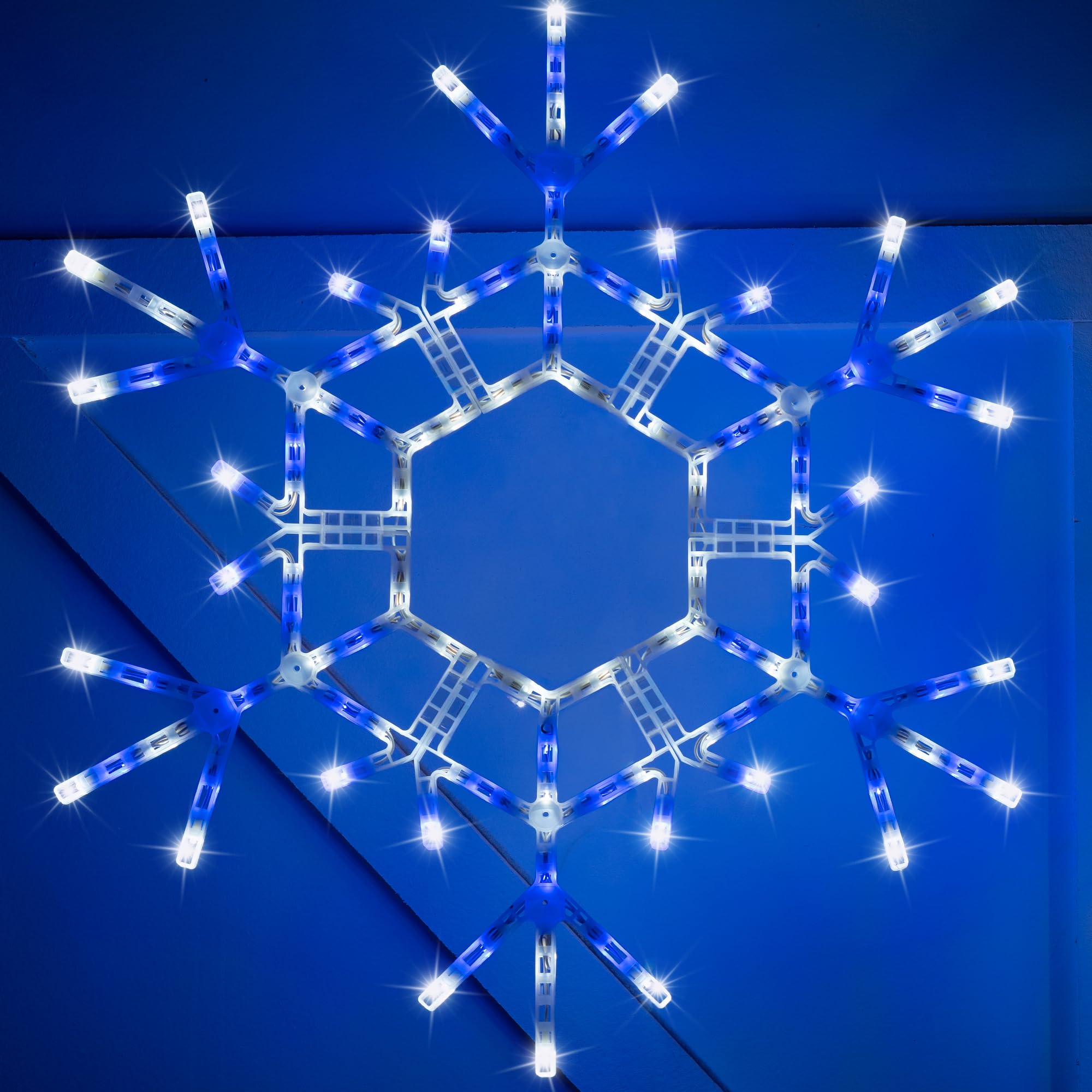 Kringle Traditions Christmas Snowflake Lights Outdoor, 105 LED 36" Folding Warm White Snowflake Hanging Light, Weather-Resistant Christmas Decoration for Yard, Window, Porch, or Eave