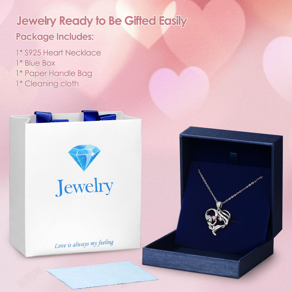 Mothers Day Gifts for Mom Wife Her Grandma, S925 Sterling Silver Birthstone Necklaces Jewelry for Women, Mother's Day Love Heart Pendant Necklace for Anniversary Birthday Christmas Day