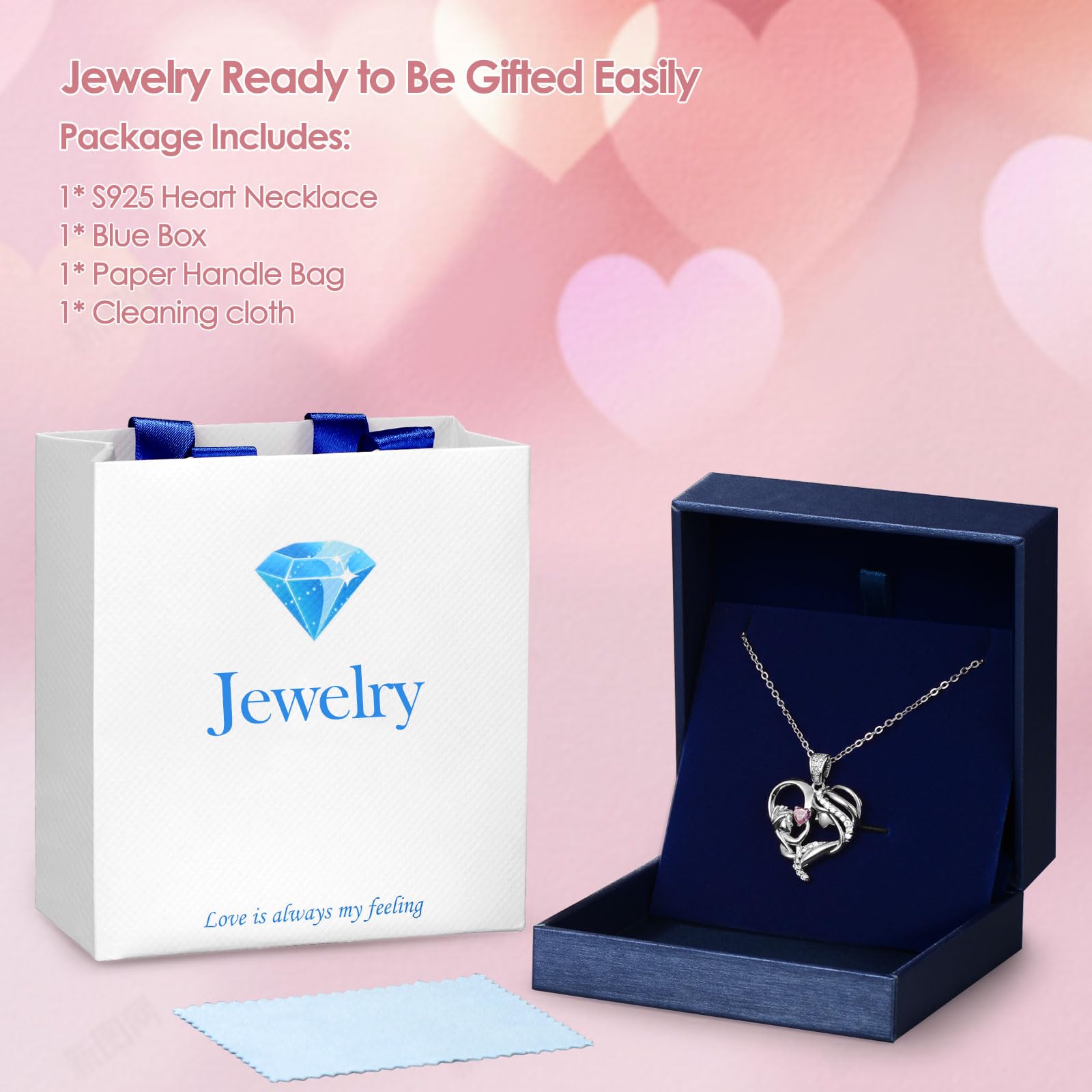 Mothers Day Gifts for Mom Wife Her Grandma, S925 Sterling Silver Birthstone Necklaces Jewelry for Women, Mother's Day Love Heart Pendant Necklace for Anniversary Birthday Christmas Day