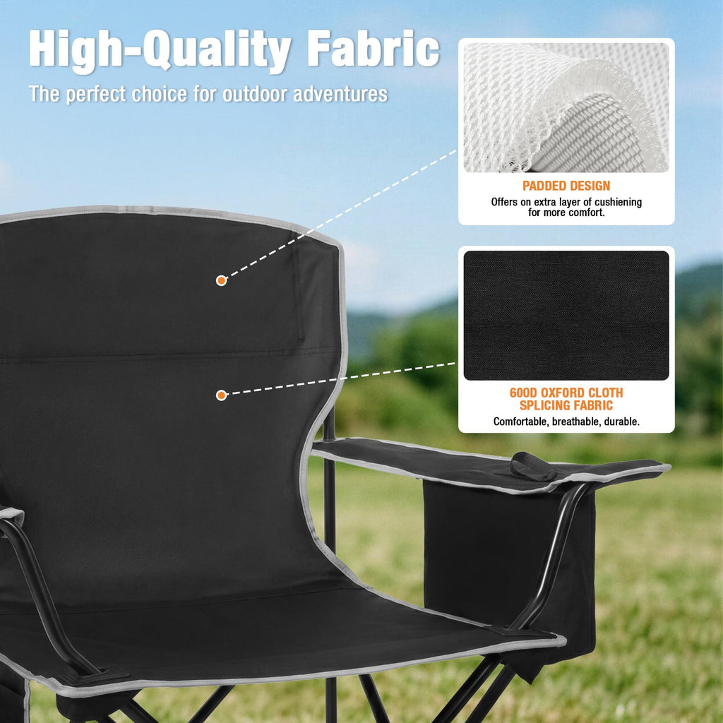 Camping Chairs for Adults 2 Pack, Folding Chair with 4-Can Cooler Bag & Cup Holder, Portable Heavy Duty Outdoor Chair with Mesh Back for Camping, Beach, Lawn, Fishing, Blue