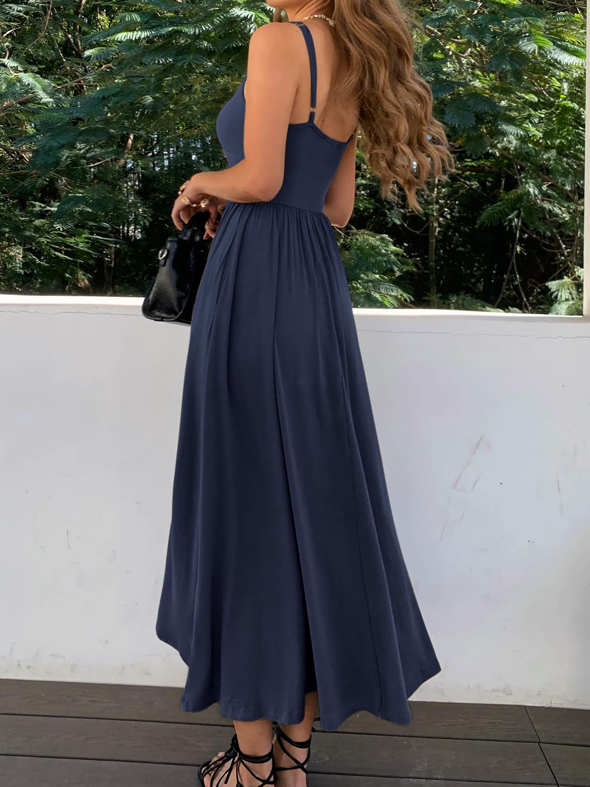 Womens Spaghetti Strap Maxi Dresses Summer Casual Sleeveless A Line Long Flowy Dress with Pockets Beach Sundresses