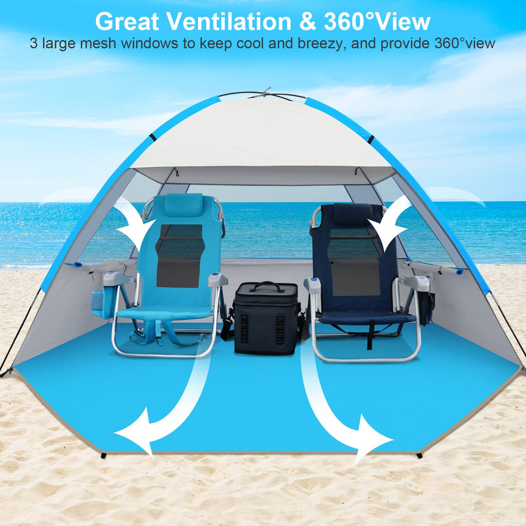 Gorich Beach Tent Sun Shelter for 3/4/6/8/10 Person with UPF 50＋ UV Protection, Lightweight & Easy Setup Beach Shade Canopy, Portable Beach Shade Tent Beach Cabana
