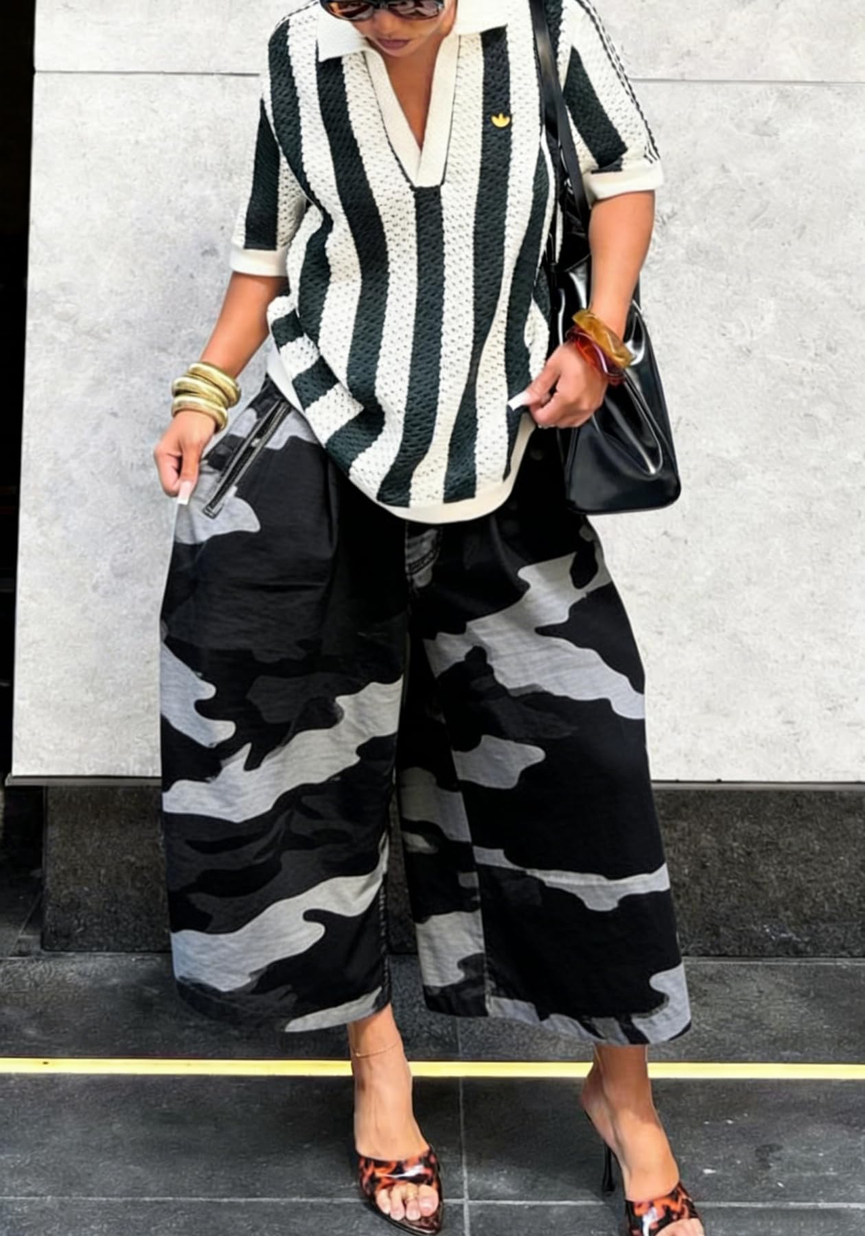 Unybwonn Women Baggy Cargo Jeans Camo Army Fatigue Wide Leg Harem Cropped Denim Pants Plus Size Camouflage Jean Trousers