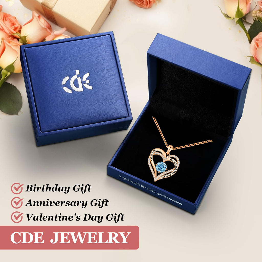 CDE Forever Love Heart Necklaces for Women, Wedding Anniversary, Valentine's，Birthday Mothers Christmas Day Gifts for Mom, Mother, Wife, S925 Silver Jewelry with Birthstone Pendant