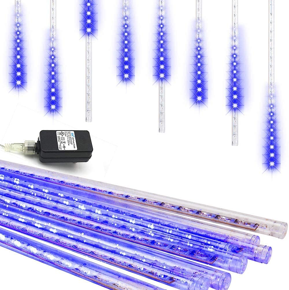 Weepong Halloween Lights Outdoor, Meteor Shower Christmas Lights for Halloween Decorations, 8 Tube 192 LED Snow Falling Rain Icicle String Light for Xmas Christmas Decor Tree Party, UL Plug Green