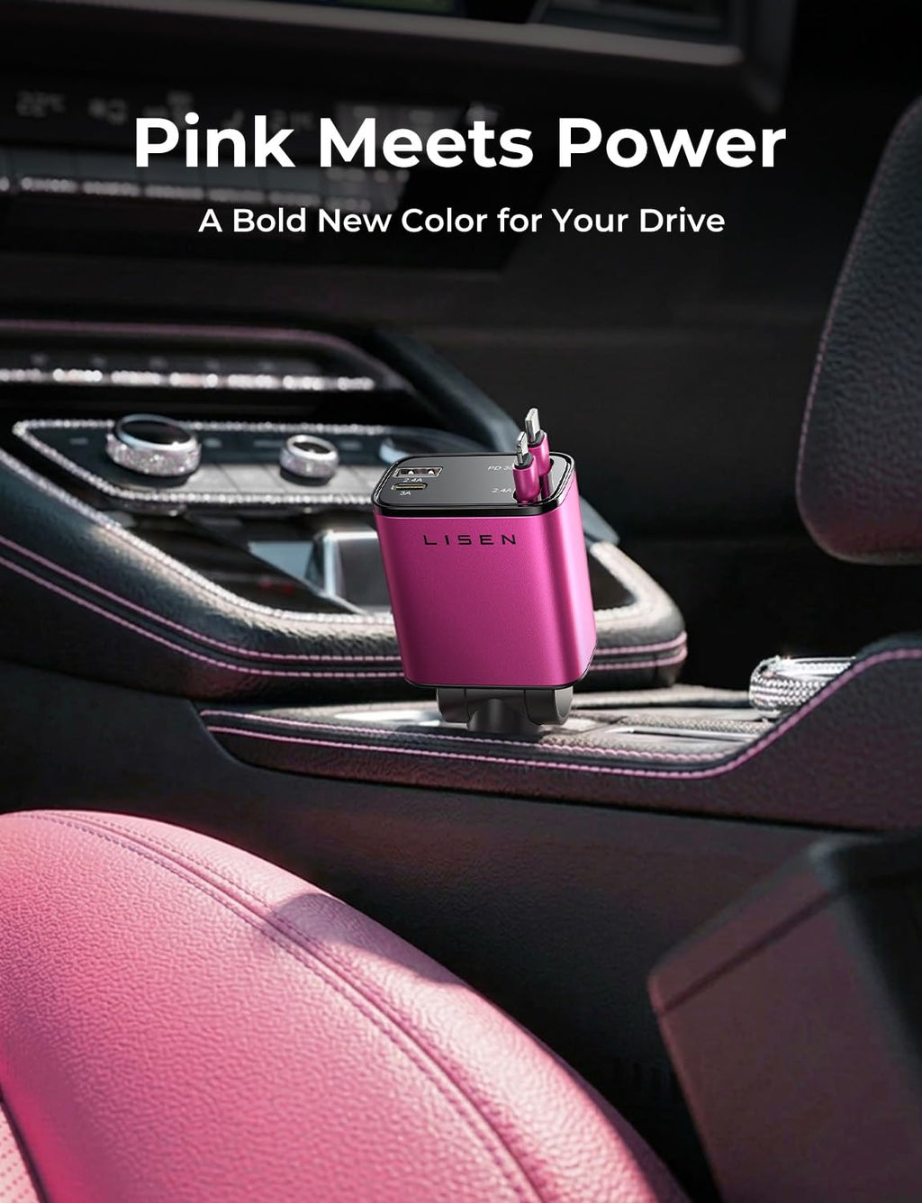 LISEN Retractable Car Charger, 84W Car Charger USB C Fast Charger Adapter for iPhone, Car Accessories for Men Women, Gifts for Fathers Day for Men Dad Husband, for iPhone 17 16 15 14 13 12 11 Samsung