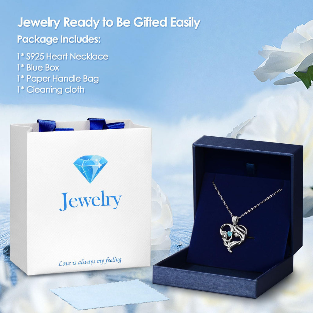 Mothers Day Gifts for Mom Wife Her Grandma, S925 Sterling Silver Birthstone Necklaces Jewelry for Women, Mother's Day Love Heart Pendant Necklace for Anniversary Birthday Christmas Day