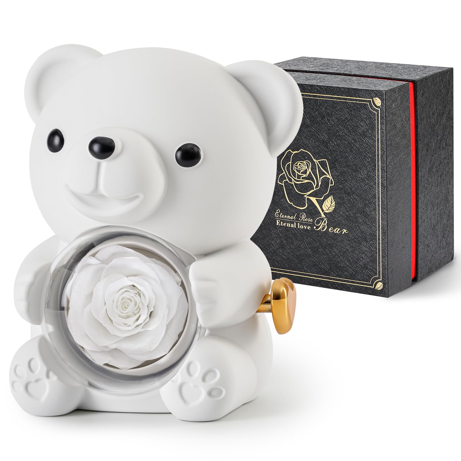 Cute Teddy Bear with Preserved Rose - A Real Rose Flower in Bear with Elegant Gift Box - Romantic Gift for Her in Mother's Day, Weddings, Anniversaries, and Bridal Showers (Red)