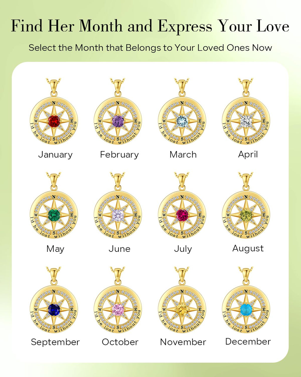 S925 Necklace Gift for Wife |Compass Jewelry |Women Anniversary |Sterling Silver |Girlfriend Birthday Gifts for Her Valentines |I'd be Lost without You |Jewel 18K Gold