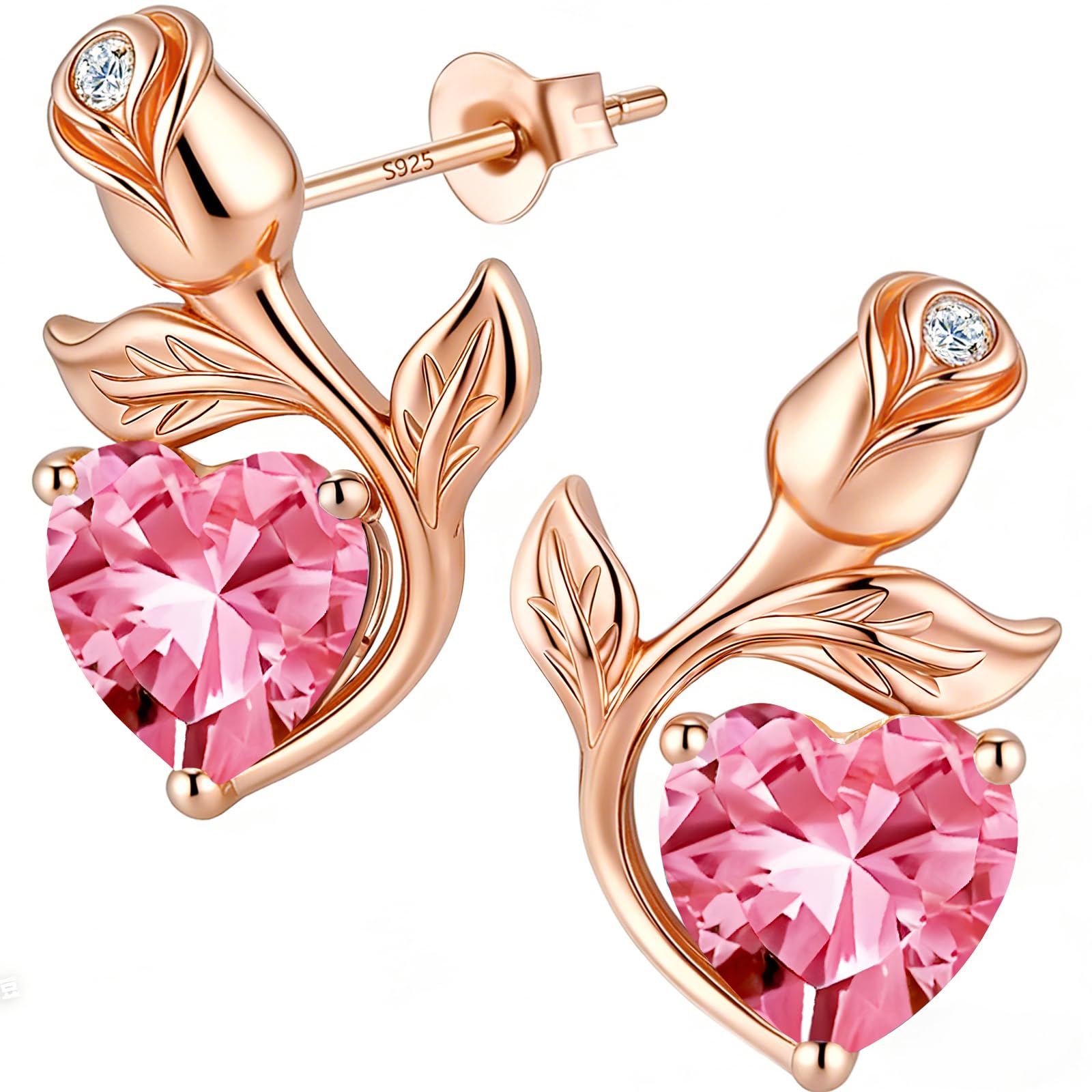 0.8CT Rose Heart Earrings Option of Sapphire Moissanite Stud Earrings Lab-Grown Earrings Birthstone Earrings for Women S925 Sterling Silver Post D Color VVS1 Clarity Ideal Gift for Wife Mother for Birthday Anniversary Mothers Day Gift for Mom Conveying I