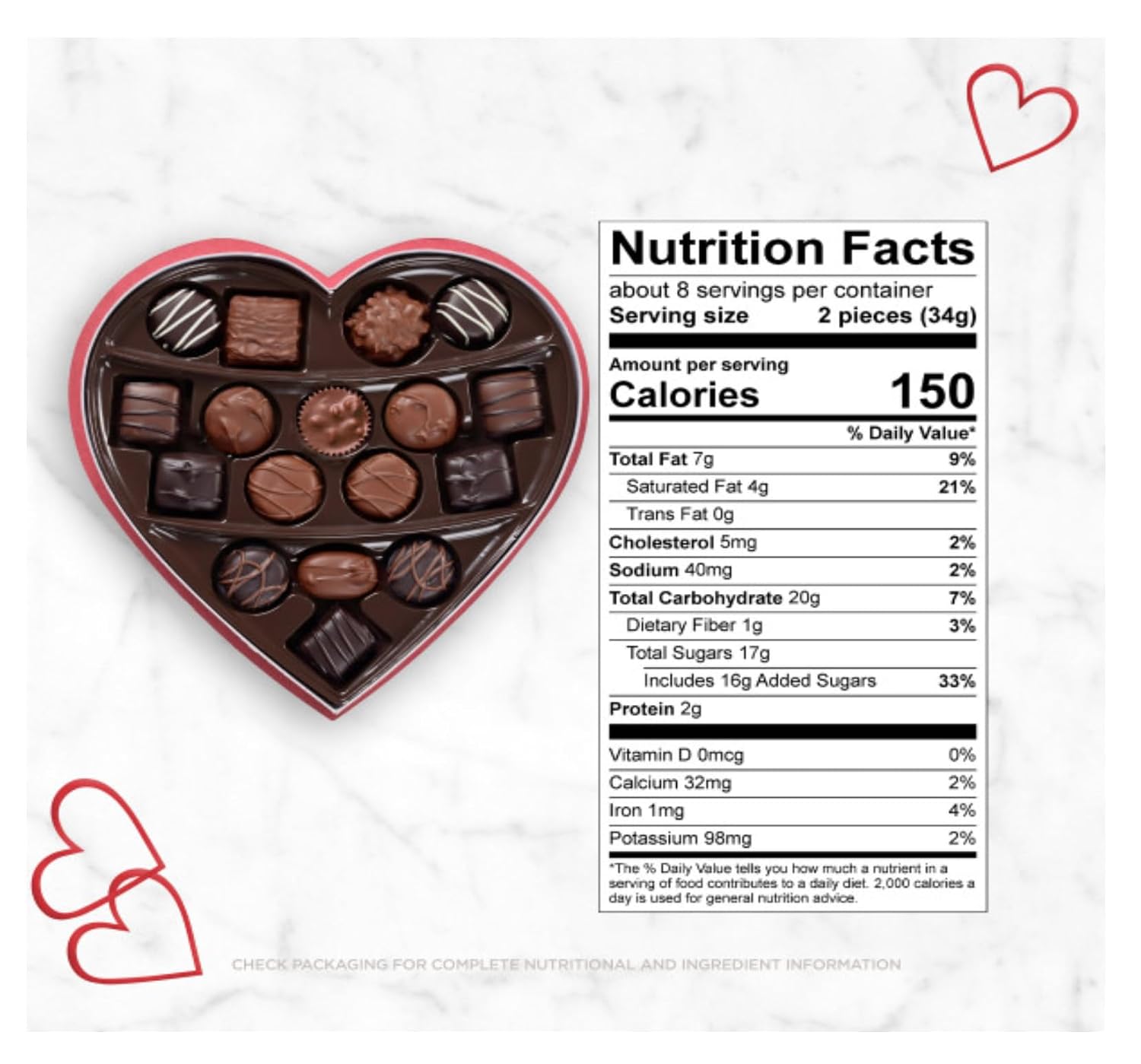 Russell Stover Valentine's Day Red Foil Heart - Assorted Milk and Dark Chocolate - 17 Pieces Per Box - Great For Sharing with Friends and Family