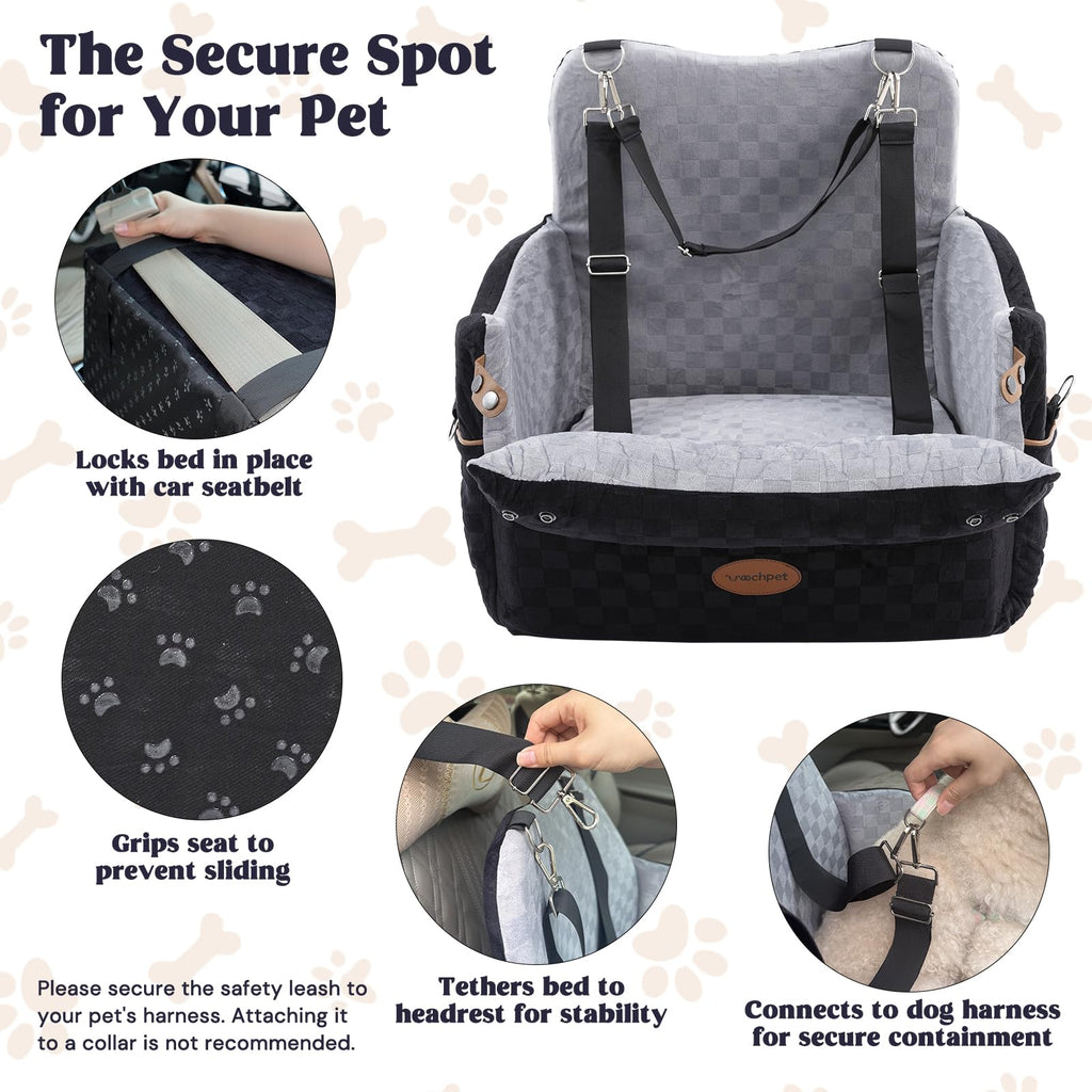 WOOCHPET Dog Car Seat for Small Pets Sturdy Puppy Booster Bed with Elevated Window View Washable Travel Carrier up to 35 Lbs