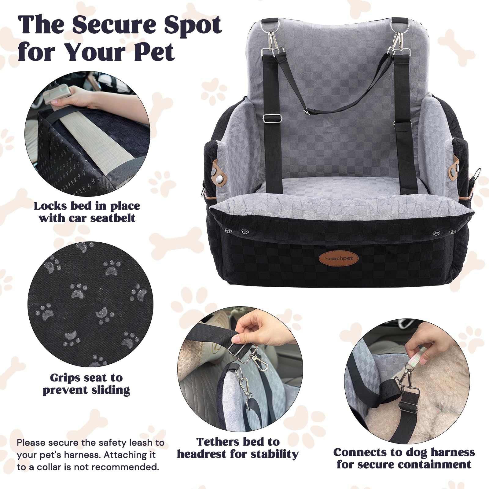 WOOCHPET Dog Car Seat for Small Pets Sturdy Puppy Booster Bed with Elevated Window View Washable Travel Carrier up to 35 Lbs