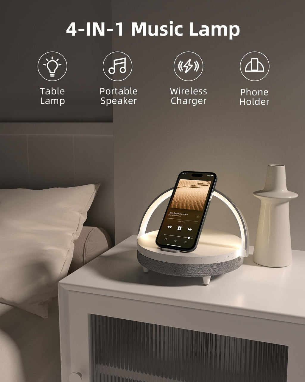 EZVALO Gifts for Mom, 4-in-1 Bedside Lamp with Bluetooth Speaker, Dimmable Night Light, Charging Station and Phone Holder, Birthday Gifts for Women, Teens, Wife and Friends