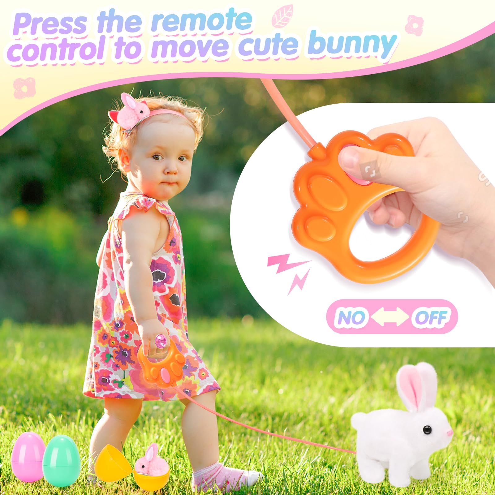 CatchCute Easter Plush Bunny Toys for Kids,Interactive Bunny with Sounds,Can Walk,Wag Tail and Twitch Nose with Remote Control Leash,Easter Eggs with Pull Back Cars,Easter Birthday Gift for Toddlers