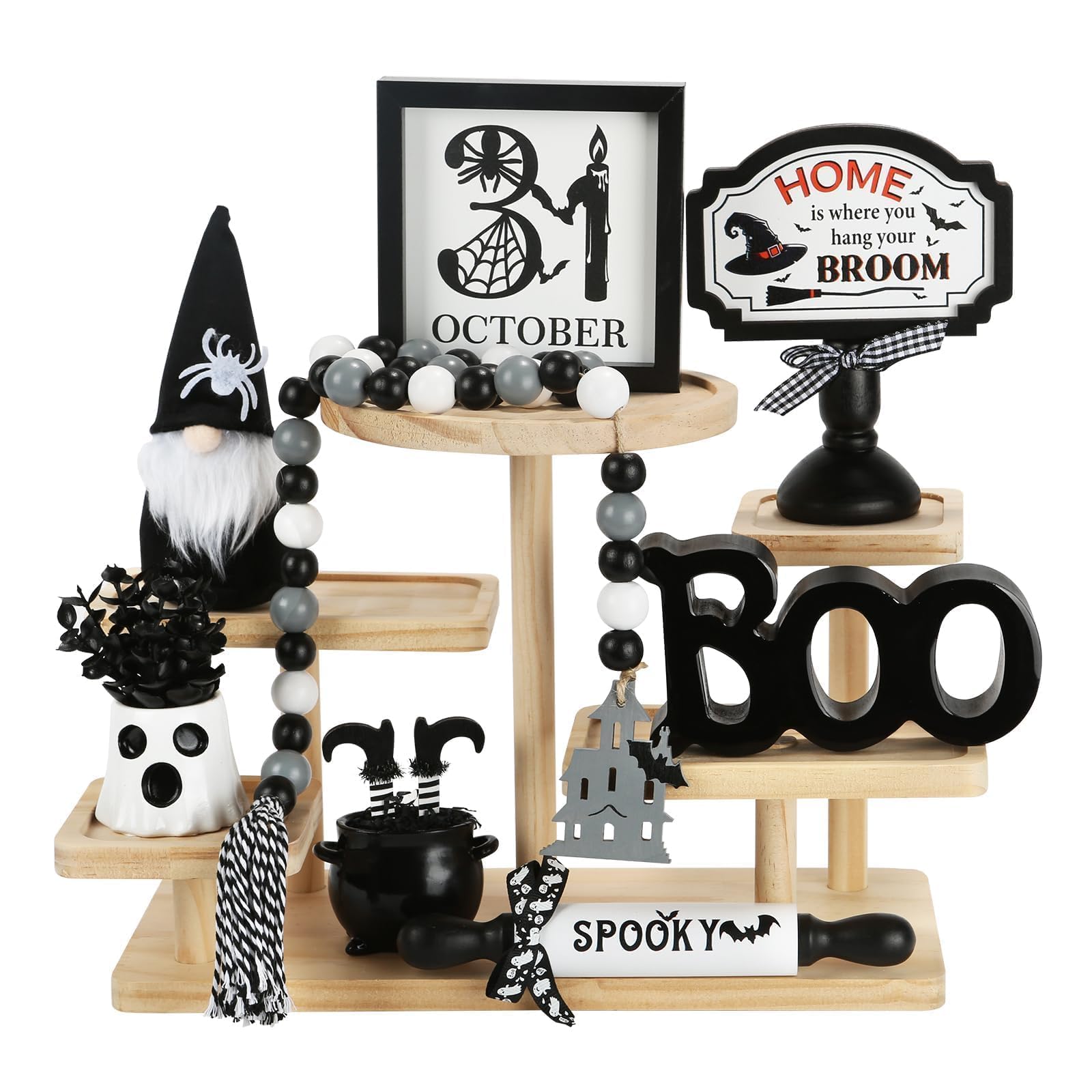 Christmas Decorations 8 PCS Tiered Tray Decor Set, Cute Tabletop Christmas Decor for Home Office Shelf Mantel Coffee Bar Xmas Table Centerpieces Tray Objects Holiday Decoration Set