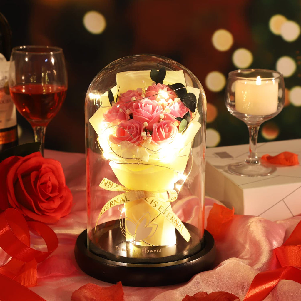 Beauty and The Beast Rose for Mom, Birthday Gifts for Women, Light Up Roses, Glass Dome Rose with LED Lights, Red Roses, Women's Gift for Mom Wife Grandmother