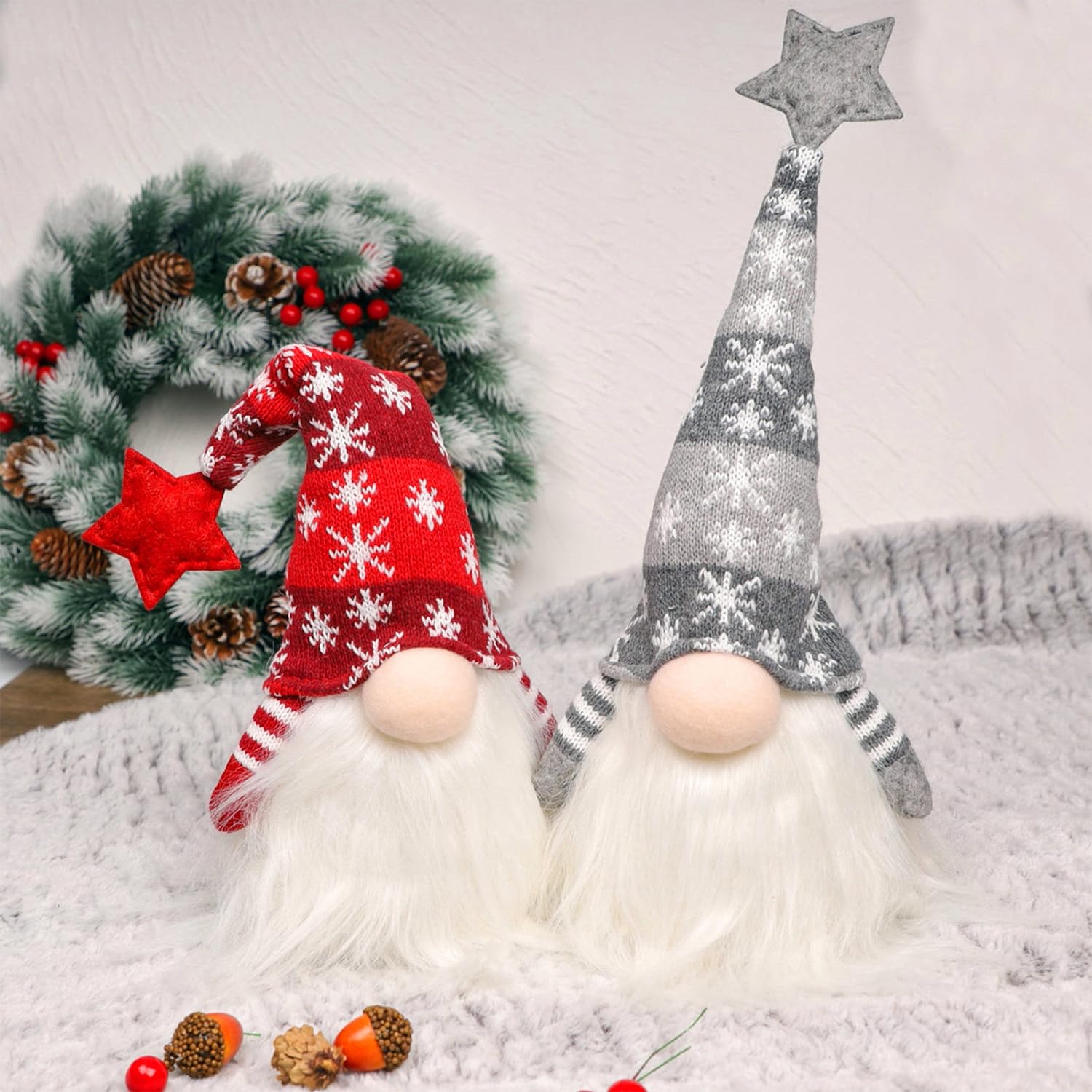 Juegoal 11" Lighted Christmas Gnome Santa, Light Up Elf Holiday Present, Battery Operated Winter Tabletop Christmas Decorations, 2 Set