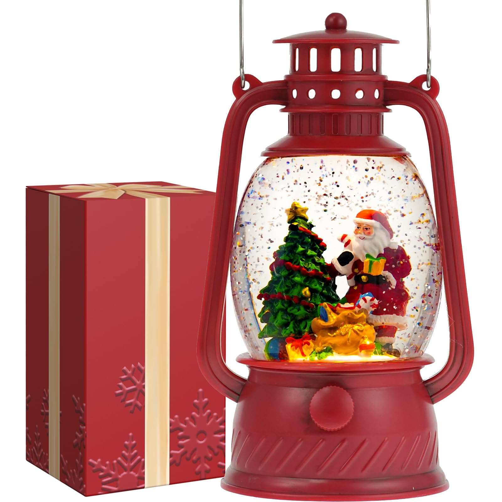 Snow Globe Christmas Decorations Indoor, Santa Claus Lighted Musical Christmas Snow Globes Lantern with Glitter & 6H Timer, Santa Claus Christmas Decorations for Home