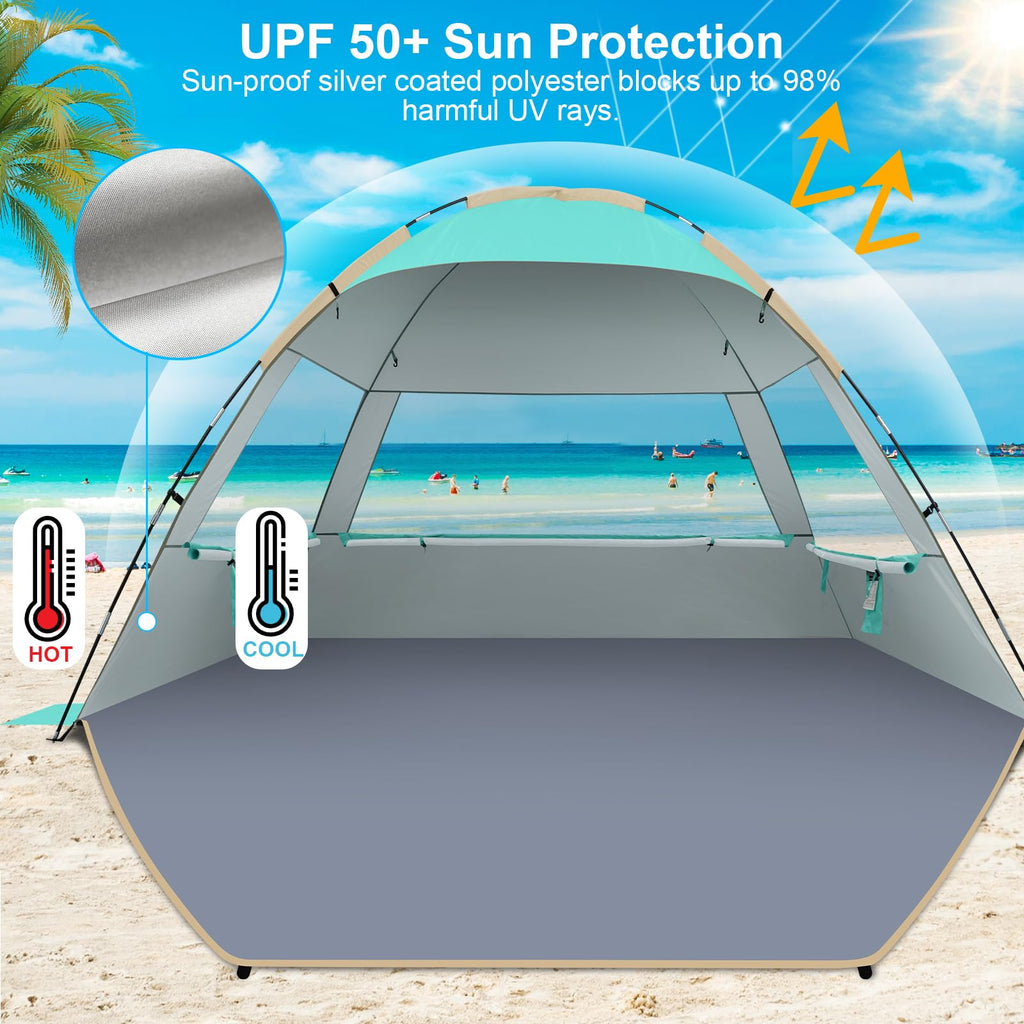 Gorich Beach Tent Sun Shelter for 3/4/6/8/10 Person with UPF 50＋ UV Protection, Lightweight & Easy Setup Beach Shade Canopy, Portable Beach Shade Tent Beach Cabana