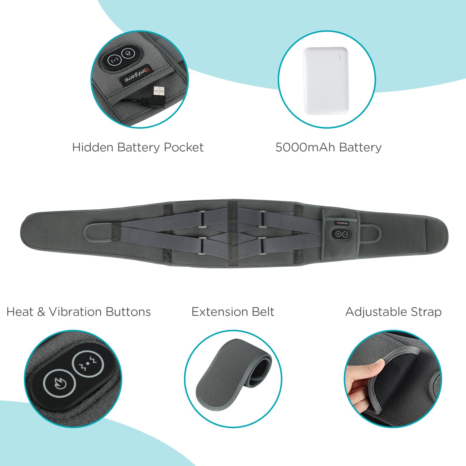 Comfytemp Cordless Heating Pad with Massager for Back, Fathers Day Dad Gifts for Men, FSA Eligible HSA Portable Lower Back Massager Rechargeable Wireless Electric, Women Mom Seniors 3 Heat 30mins Off