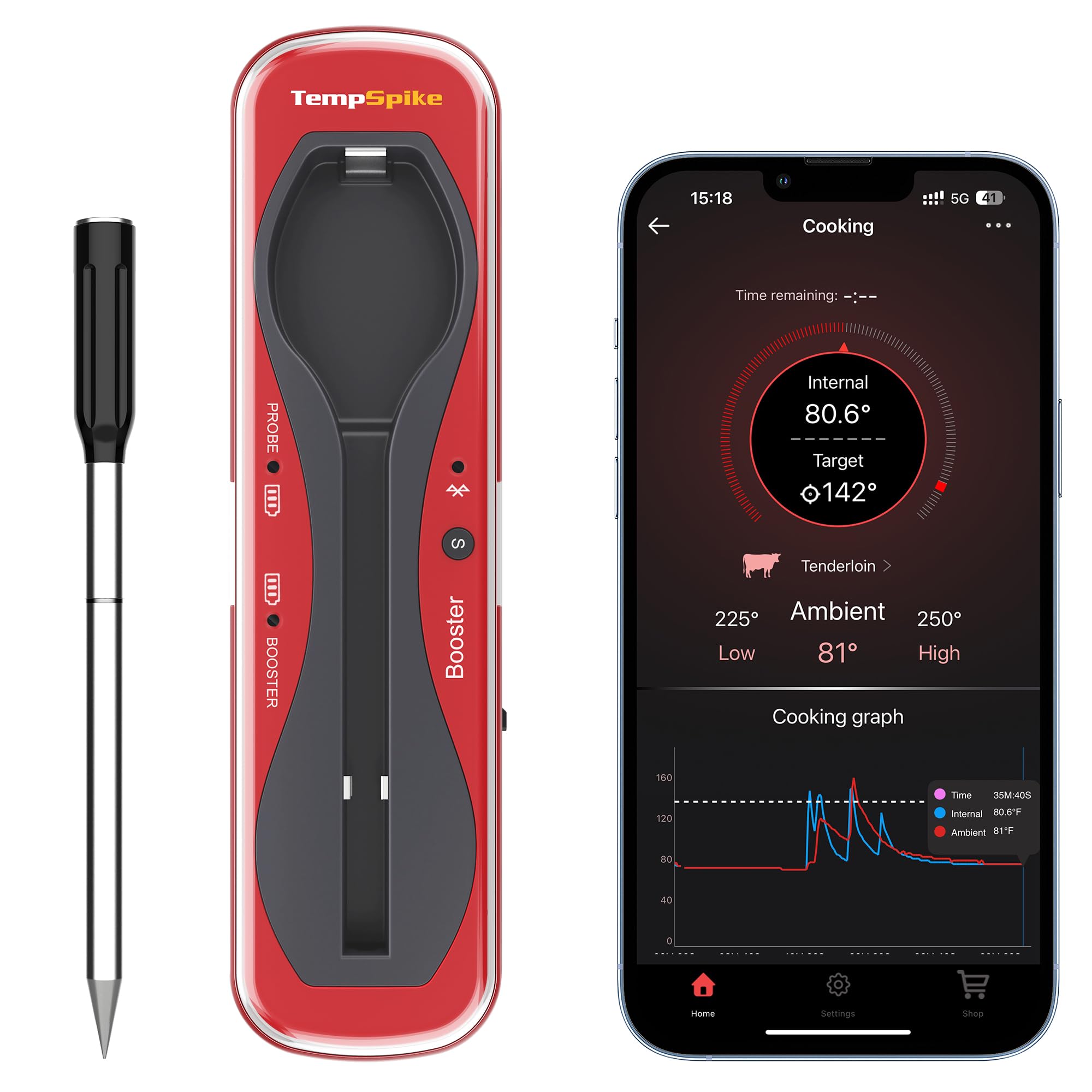 ThermoPro TempSpike 500 ft Wireless Meat Thermometer Digital, Bluetooth Meat Thermometer Wrieless for Beef Lamb Chicken Turkey, Smoker Acccessories for Rotisserie Sous Vide BBQ Oven Air Fryer