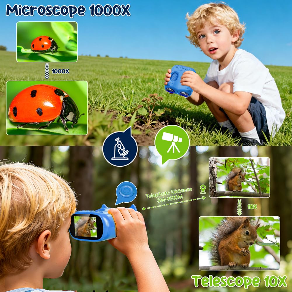 2-in-1 Kids Microscope Telescope, Temodu 2.0" 1000X Digital Microscope for Kids, HD Portable Education Telescope for Kids Birthday Festival Gift, Science Fun Toys for Children Age 4-12 (Yellow)