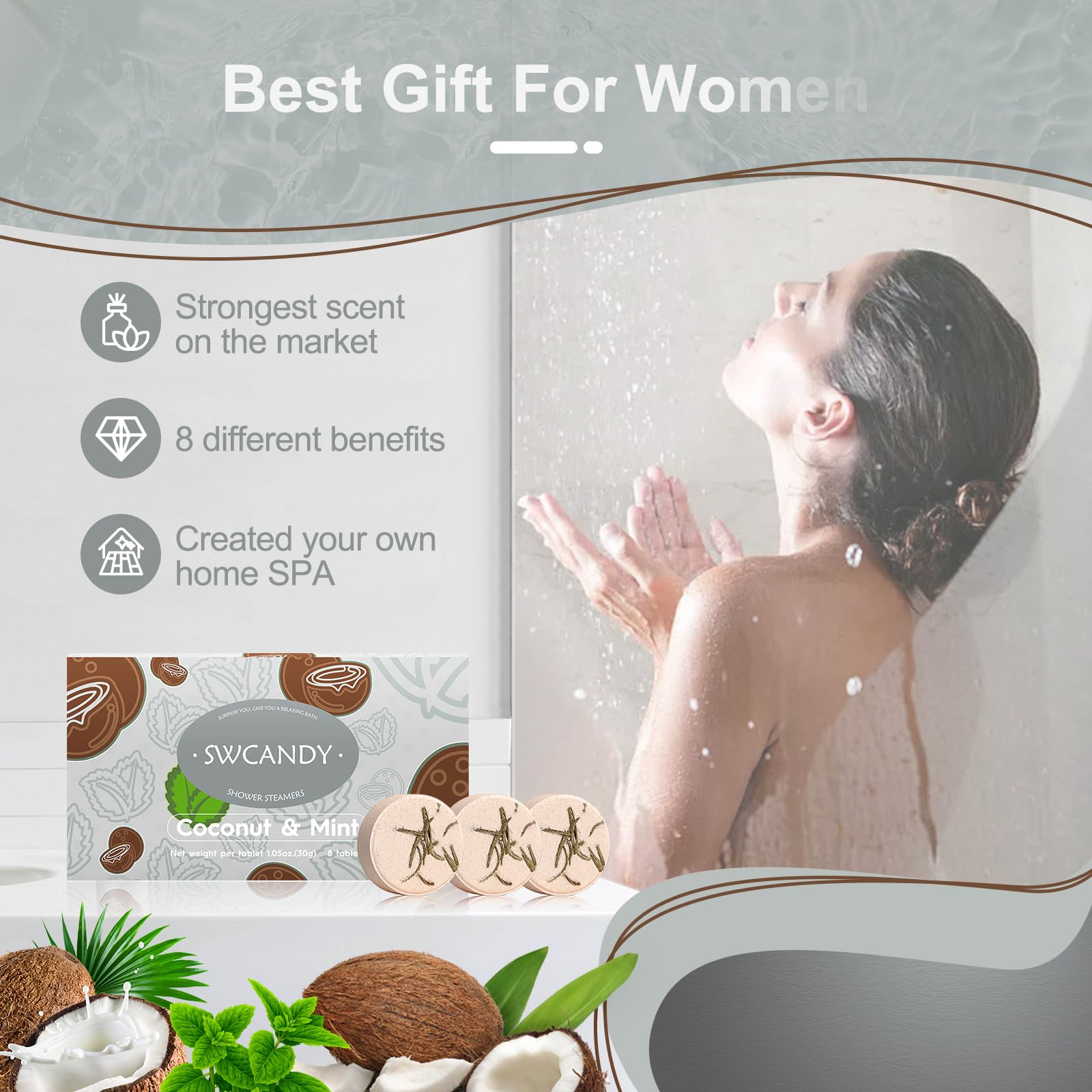 Shower Steamers Aromatherapy Birthday Gifts for Women - SWCANDY 8 Pcs Travel Essentials, Hotel Shower Spa Holidays Mom Wife Grandma Sister Her Self Care Relaxation with Natural Essential Oils Home