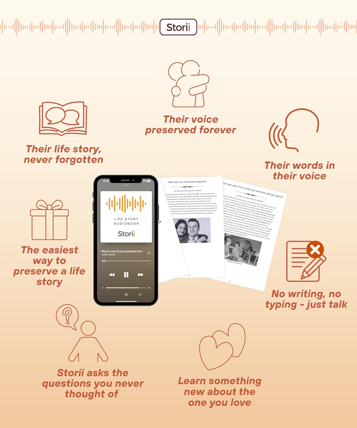 Storii - Record Your Life Story: Guided Voice Journal & Audio Memoir - A Unique Way to Share Your Story - 12 Months of Call Prompts & Automatic Transcription - Gift for Mom, Dad, Grandma & Grandpa