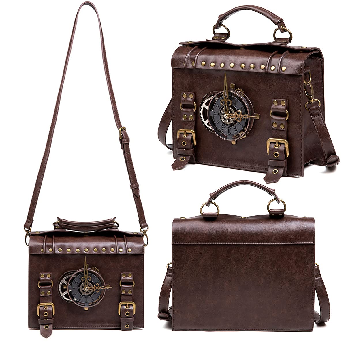 Messenger Bag Leather Retro Briefcase Steampunk Crossbody Shoulder Purse Satchel for Women Lolita Gothic Costume Accessory