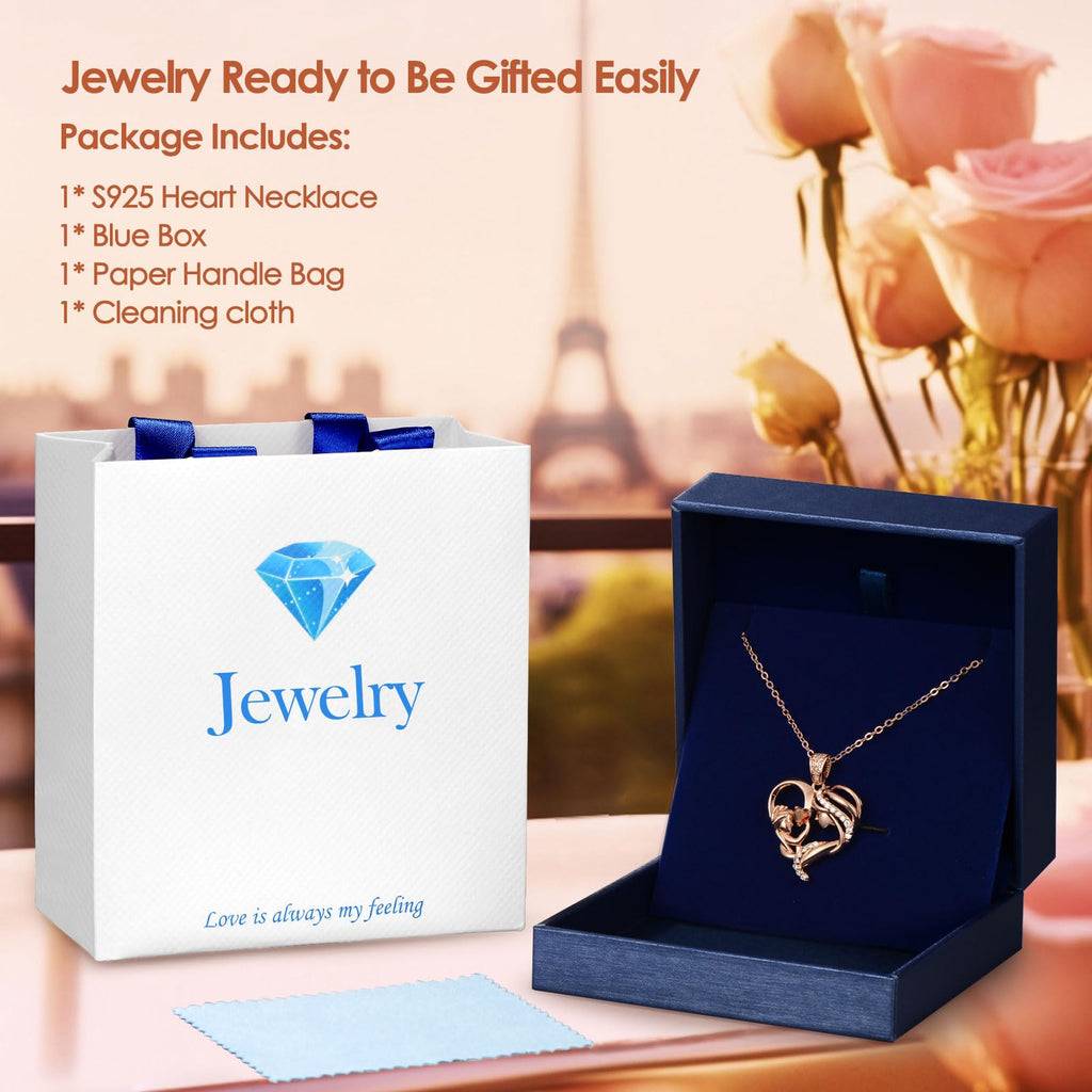Mothers Day Gifts for Mom Wife Her Grandma, S925 Sterling Silver Birthstone Necklaces Jewelry for Women, Mother's Day Love Heart Pendant Necklace for Anniversary Birthday Christmas Day