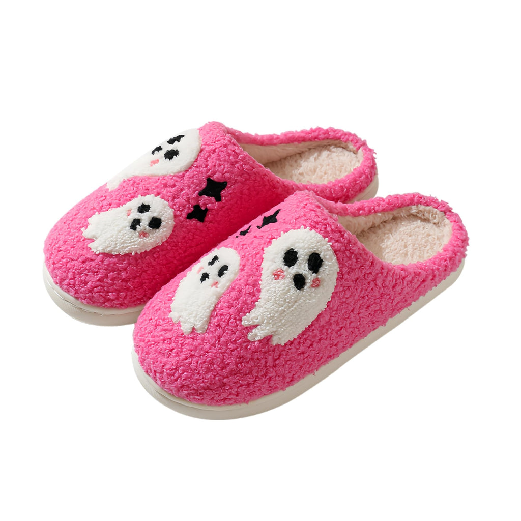 Halloween Slippers for Women Retro Soft Cozy Comfy Plush Lightweight Slip-on Indoor Outdoor Anti-Skid Sole Christmas House Shoes