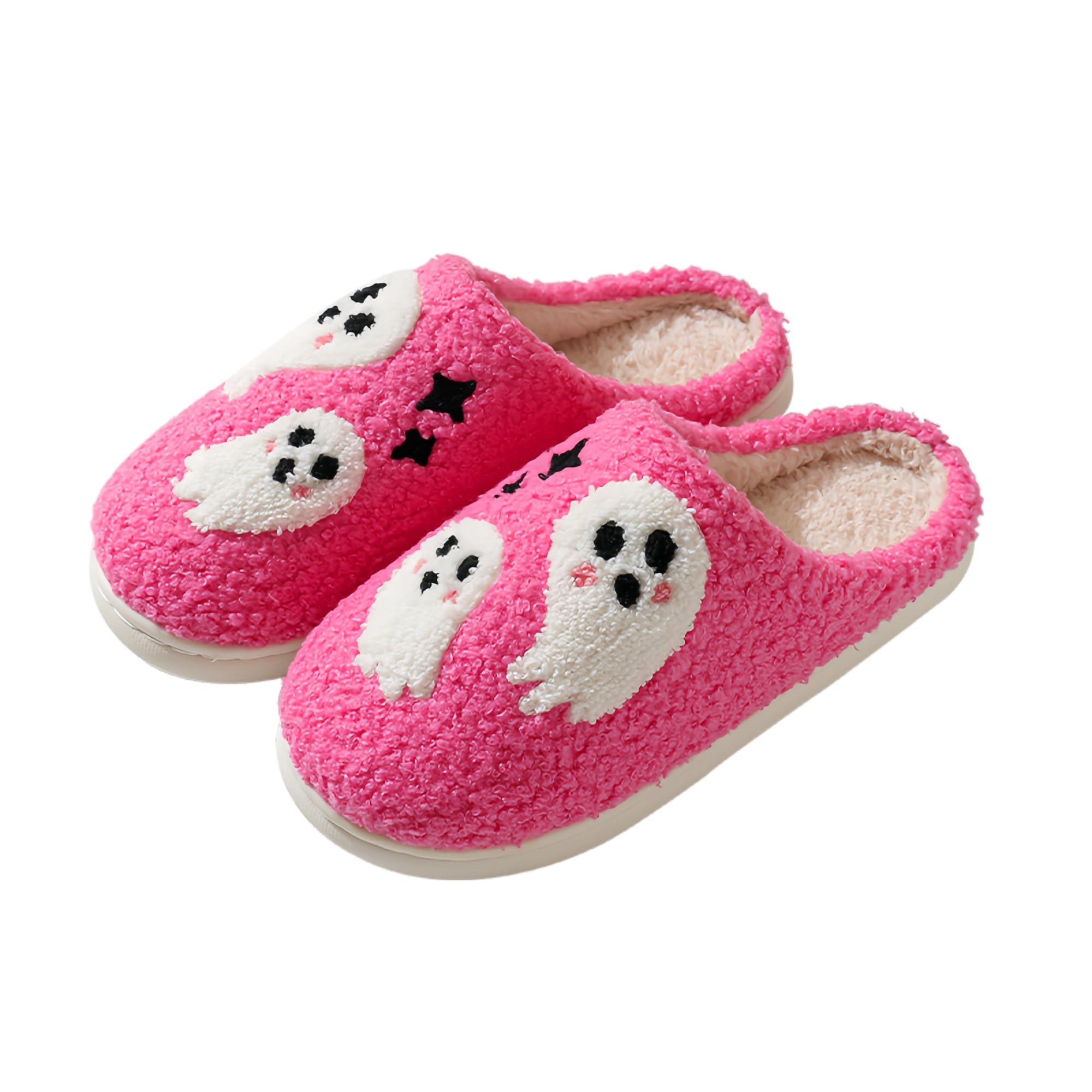Halloween Slippers for Women Retro Soft Cozy Comfy Plush Lightweight Slip-on Indoor Outdoor Anti-Skid Sole Christmas House Shoes