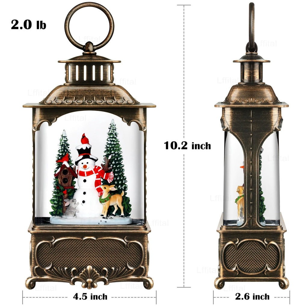 Snowman Christmas Snow Globe Lantern, Lighted Christmas Decorations for Home Candle Shaped Snow Lantern with Music Timer Glittering, Home Decor Festival Gife, USB & Battery Operated