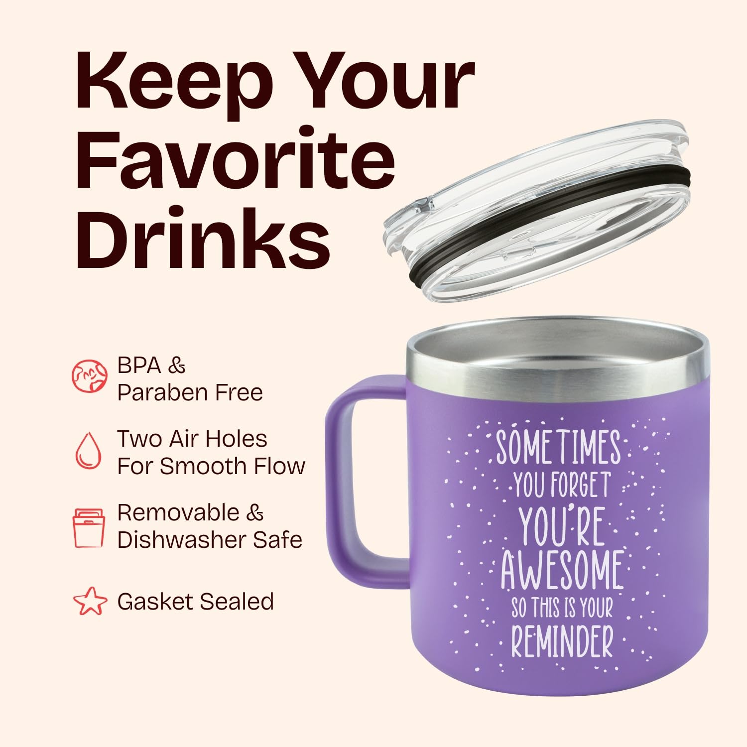 Birthday Gifts for Women Friendship - Purple Gifts for Women Coffee Mug 14oz Sometimes You Forget You're Awesome Unique Gift Idea for Older Women Over 50, 60, Inspirational Cup for Mom, Her