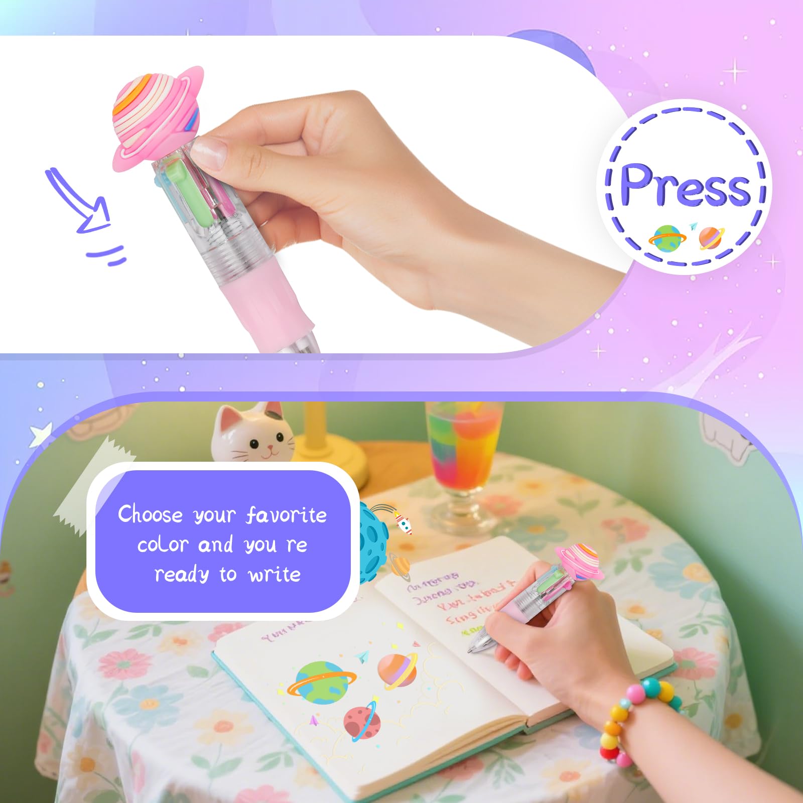 CZWZ 20Pcs Mini Multicolor Pens in One 4-in-1 Cute Pens Bulk for Kids, Fun Kawaii Ballpoint Pens for Birthdays and Children's Party Favors Gifts Teacher School Supplies