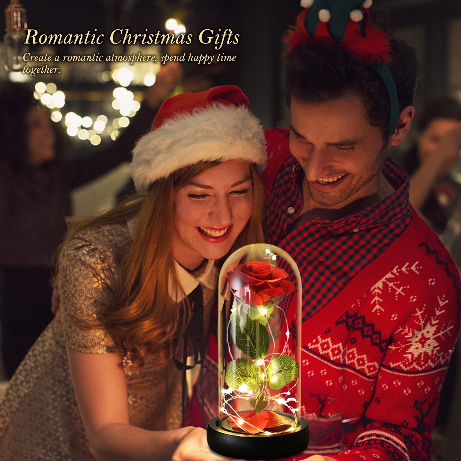 Beauty and The Beast Rose for Mom, Birthday Gifts for Women, Light Up Roses, Glass Dome Rose with LED Lights, Red Roses, Women's Gift for Mom Wife Grandmother