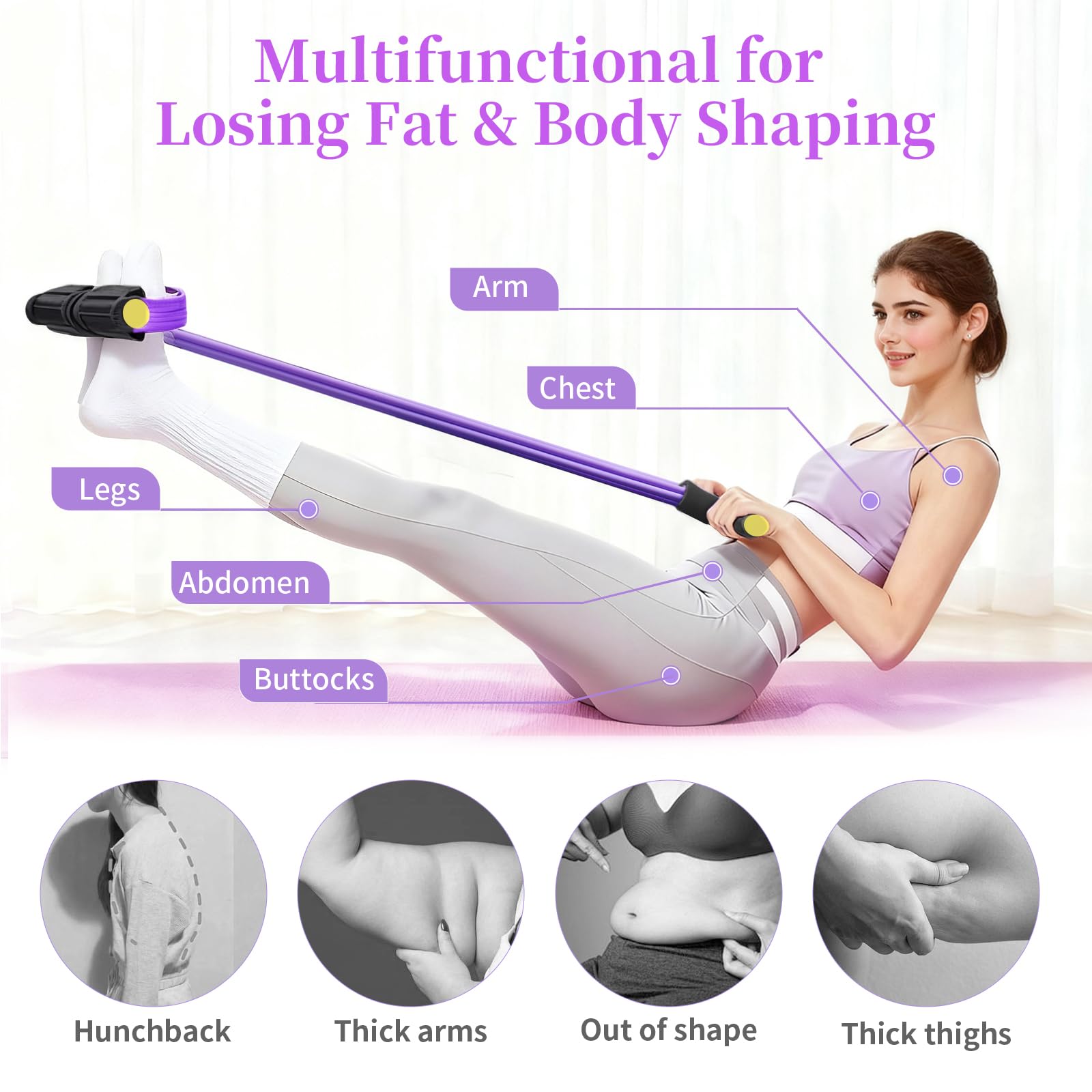 Pedal Resistance Bands with Handles, Upgrade 6-Tubes Manual Tension Training Pedal, Natural Rubber Foot Pedal Resistance Bands, Multifunction Fitness Bands for Abdomen, Waist, Arm, Leg