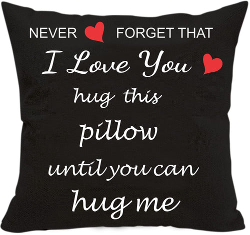Anrkets Two Sided Printing Lover Pillow Cover I Love You Hug This Pillow Until You Can Hug Me, Valentine's Day Birthday Gifts for Girlfriend Cotton Linen Square Decorative Waist Pillowcase 18"x 18"