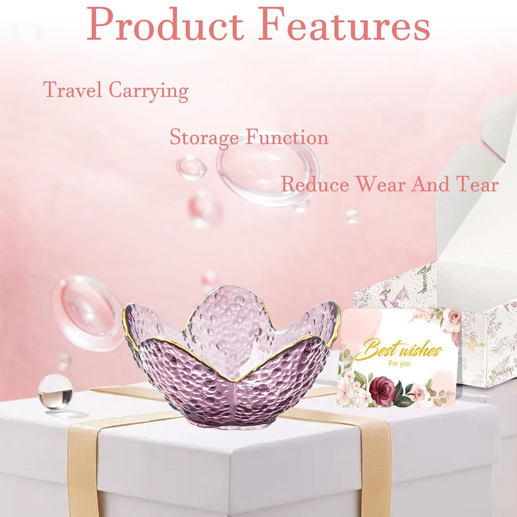 Purple Flower Jewelry Dish Glass Ring Holder Dish Jewelry Tray Cute Vanity Organizer Aesthetic Nightstand Bathroom Room Decor Trinket Dish Mothers Day Friendship Christmas Birthday Gifts for Women