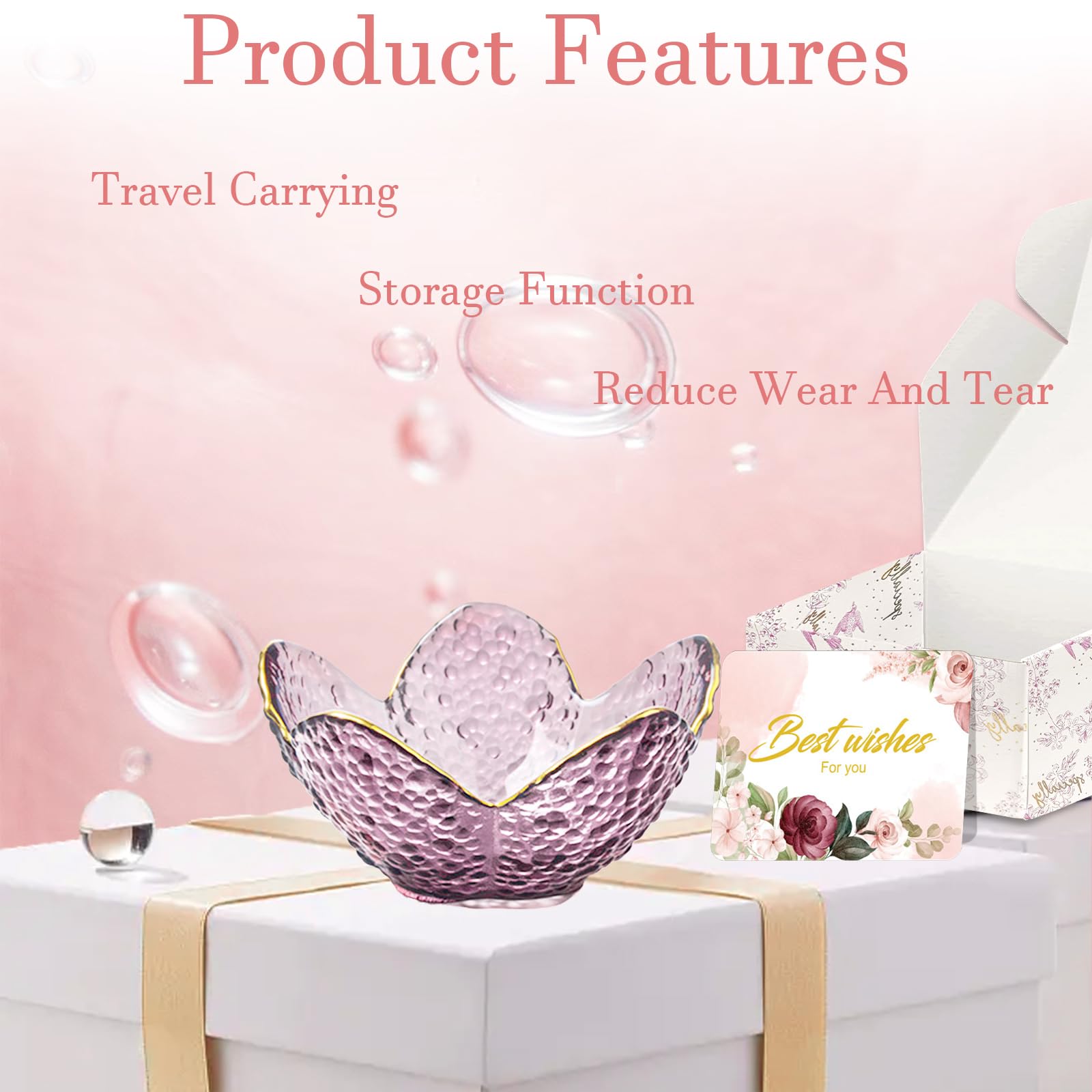 Purple Flower Jewelry Dish Glass Ring Holder Dish Jewelry Tray Cute Vanity Organizer Aesthetic Nightstand Bathroom Room Decor Trinket Dish Mothers Day Friendship Christmas Birthday Gifts for Women
