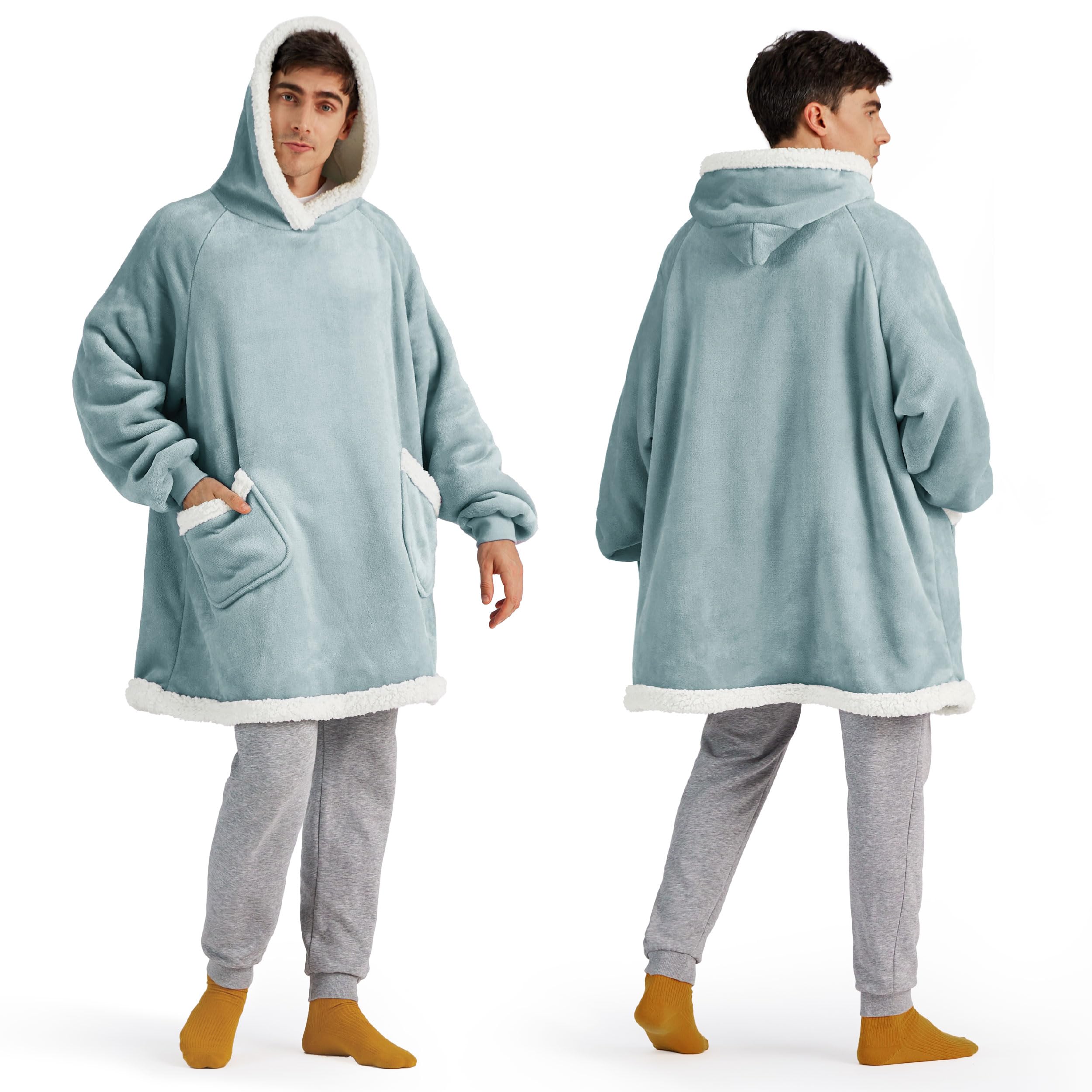 Bedsure Blanket Hoodie, Wearable Blanket Hoodie as Gifts for Mom, Birthday Gifts for Women Kids Teens Mother's Day Sherpa Sweatshirt, Grey, Standard