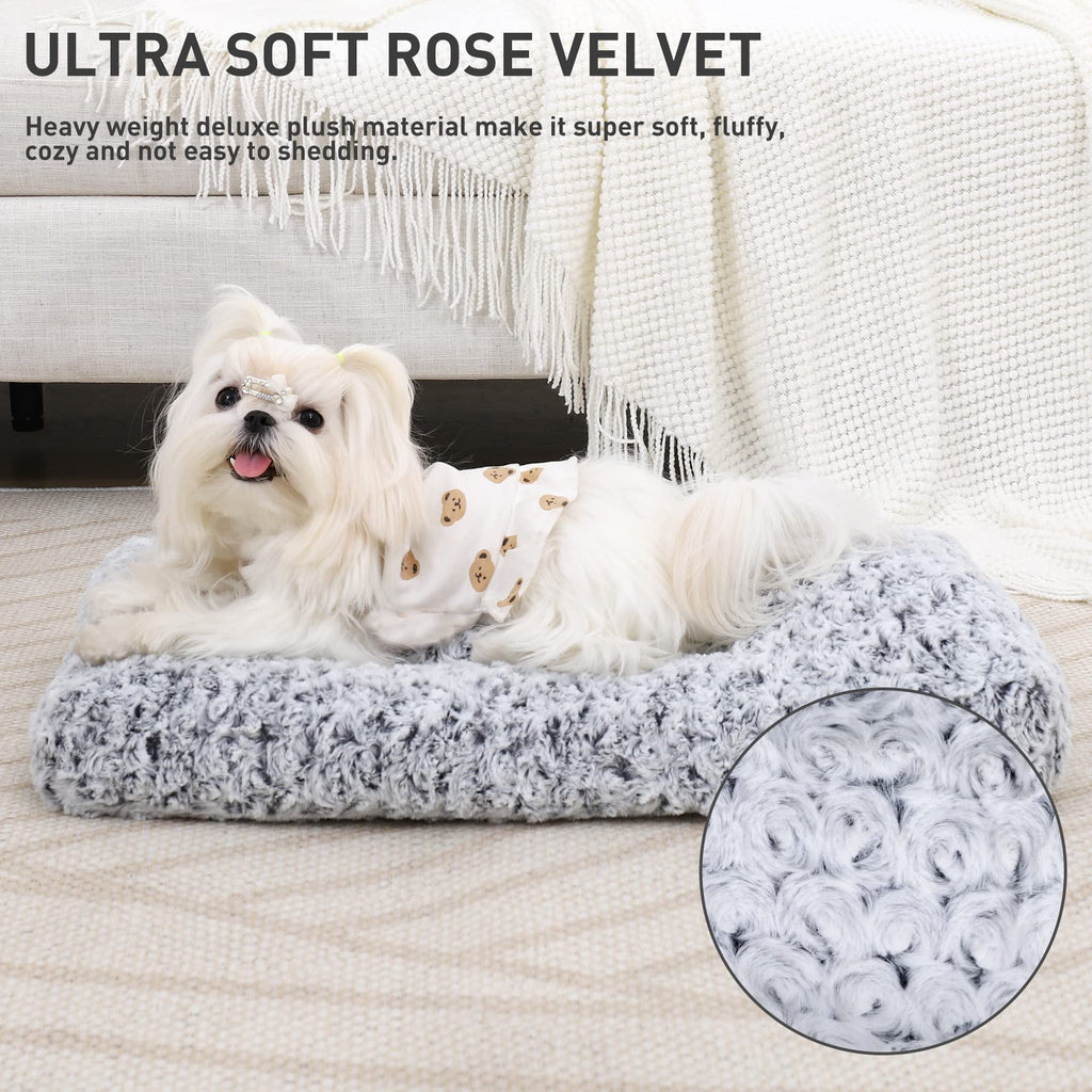 KSIIA Washable Dog Bed Deluxe Plush Dog Crate Beds Comfy Kennel Pad Anti-Slip Pet Sleeping Mat for Large, Jumbo, Medium, Small Dogs Breeds, 35" x 23", Gray