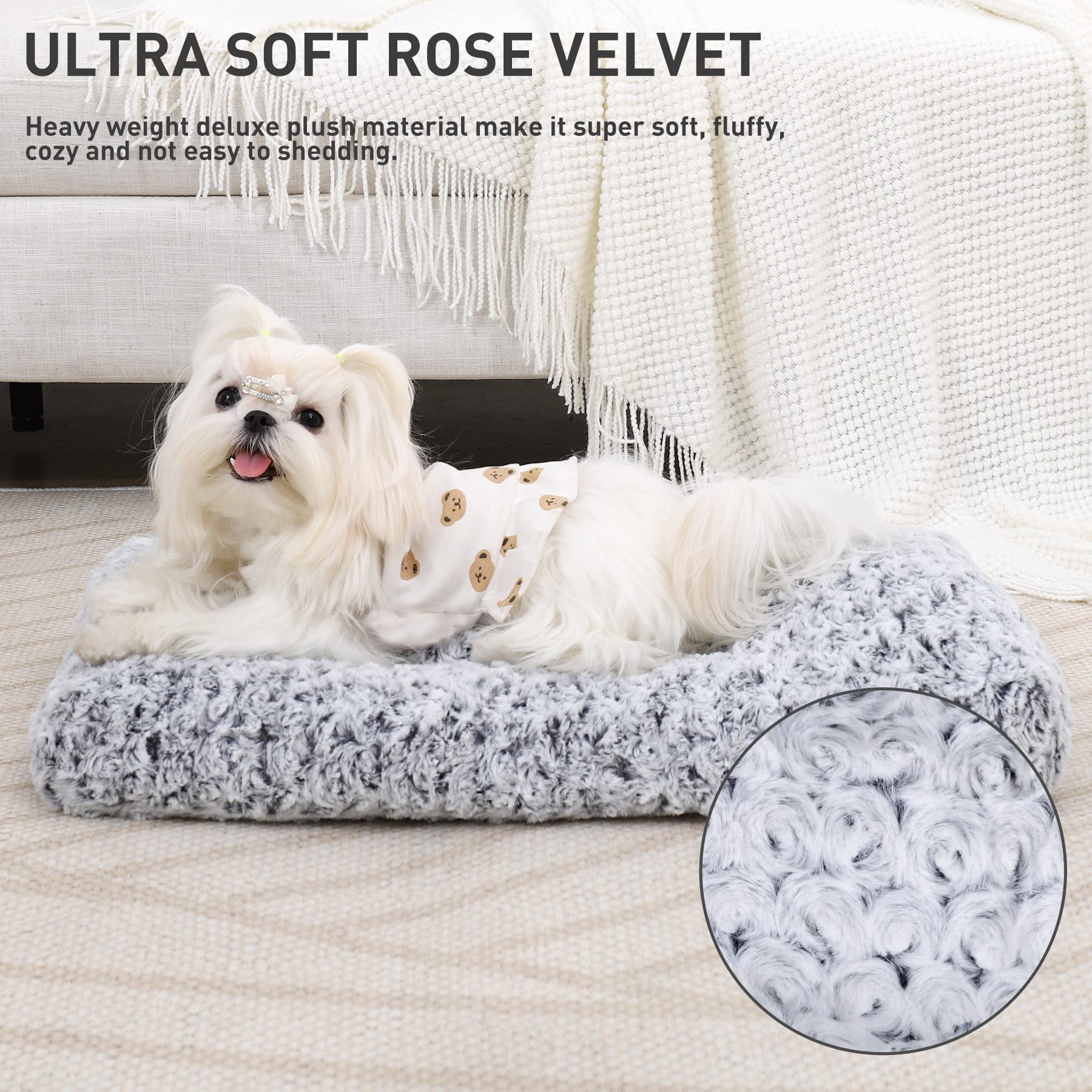 KSIIA Washable Dog Bed Deluxe Plush Dog Crate Beds Comfy Kennel Pad Anti-Slip Pet Sleeping Mat for Large, Jumbo, Medium, Small Dogs Breeds, 35" x 23", Gray